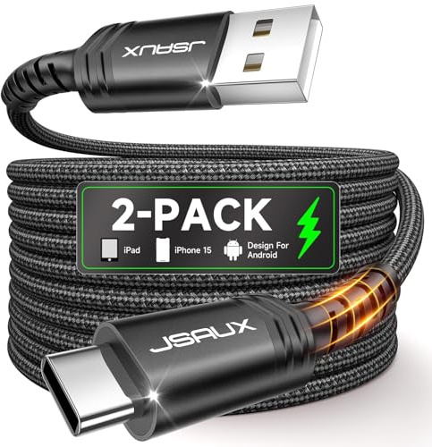 JSAUX USB-C-Kabel, 2 m, 3.1A, USB-C-Kabel, USB-Typ-C-Ladekabel, Schnellladekabel, kompatibel mit Samsung Galaxy S22/S21/S20/S10/S9/S8 Plus/Note 20/10/9/8/A3/A5, LG G5/G6/V20, Huawei P30/P20, 2 Stück
