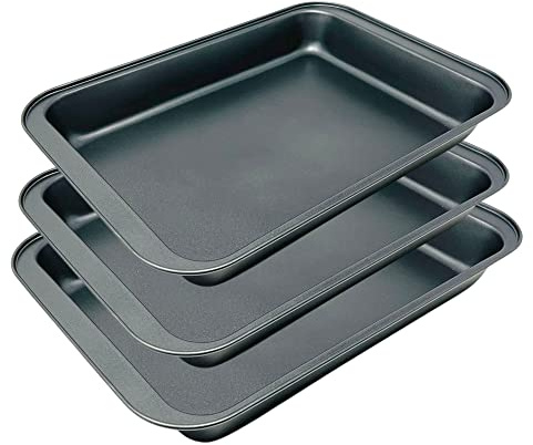 plastific 3 Piece Roasting Tray Set Non Stick Oven Baking Pan | Carbon Steel Tray for Roasting, Baking & Grilling