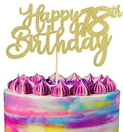 Happy 18th Birthday Cake Toppers, 3 Pcs Gold Cake Decorations for Girls Boys 18th Birthday Cakes Cupcakes, Glitter Cake Topper Banner for Kids Cheers to 18 Fabulous Birthday Anniversary Party Supplies