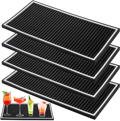 Jucoan 4 Pack Bar Mat, 30 x 15 x 1 cm Thicken Rubber Bar Service Mat, Heavy Duty Anti-Slip Countertop Drink Spill Mats for Coffee Shops, Bar, Home and Hotel