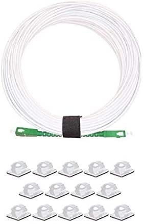 Elfcam® - Câble à Fibre Optique SC/APC á SC/APC Monomode avec 25 Pièces Clips de Câble Adhésif, Jarretière Optique Compatible avec Orange Livebox, SFR La Box Fibre et Bouygues Telecom Bbox (5M)