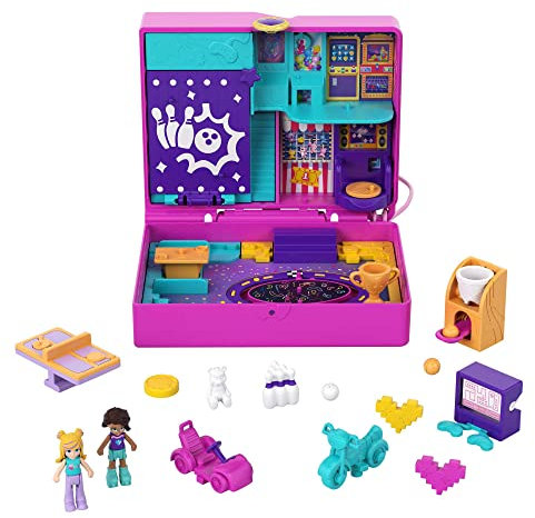 Polly Pocket HCG15 - Race & Rock Arkade, Spielthema mit Micro Polly & Shani Puppen, 5 Überraschungen & 12 Zubehörteile, Pop & Swap Funktion, tolles Spielzeug Geschenk für Kinder ab 4 Jahren