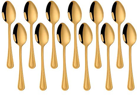 Meisha Juego de cucharas de café finas de acero inoxidable, 24 piezas (4.5 pulgadas, 4.5 pulgadas, 4.5 pulgadas, cucharillas de pulido de espejo, dorado