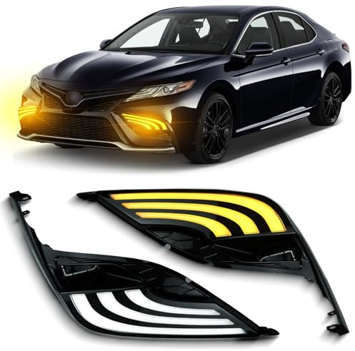 PGTOPONE Switchback White/Amber LED Front Fog Daytime Running Lamp w/Dynamic Flash LED Turn Signal light Feature Compatible with Toyota Camry 2021-2024 SE XSE TRD