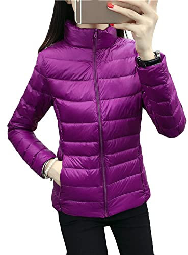 Leichte Daunenjacke Damen Steppjacke Winter Übergangsjacke Bomberjacke Stehkragen Ohne Kapuze Steppjacke Sportjacke Leichte Outdoor Puffer Jacket Gepolstert,Fuchsie,XXS