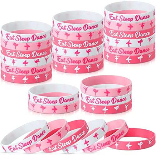 30 Pcs Ballet Dance Party Rubber Bracelets Cheerleading Dance Party Favors Girl Gymnastics Dancer Team Gifts Pink Inspirational Silicone Wristband Stretch Motivational Band Gymnastics Bracelet Women