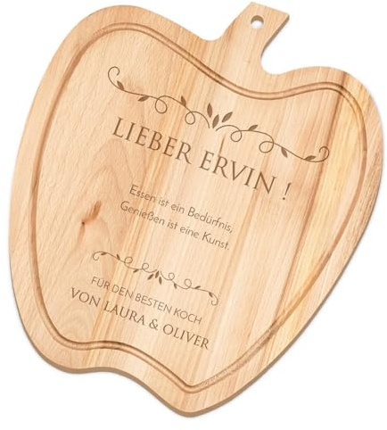 Maverton Holzapfel Küchenbrett mit Gravur - natürliches Buchenholz - Servierbrett - Größe: ca. 32 x 28 cm - zu Weihnachten - zum Geburtstag - für Männer - Geburtstagswünsche