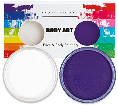 Profi-Schminke Fasching Set, Wasservermalbar 30g x 2 Colors Größere Schminkfarben, Faschingsschminke für Halloween, Fasching oder Verkleidungsparty, Weiß + Lila
