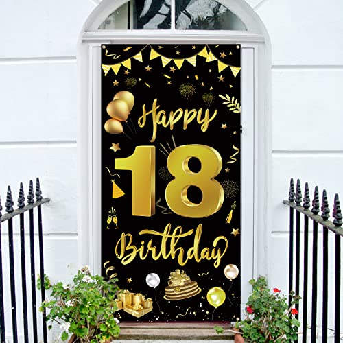 GoldRock 18 Geburtstag Deko für Mädchen und Junge - Happy Birthday Banner 185cm × 90 cm - Dekoration für Feier, Foto Prop und Kuchen Tisch