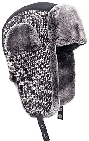 DEPAJA Russische Mütze Ushanka Winter Bomber Trapper Hut Herren Sowjetrussland Herbst Leder Gestrickte Fliegermütze Mit Ohrenklappen, Schwarz, 58 cm