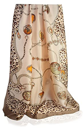 GLORIS Damen schal fein seidig groß 180 x 90 cm Beige mit buntes Muster. Halstuch Tuch für Frauen. Kopftuch Halstuch Schal. Seidenschal Elegante