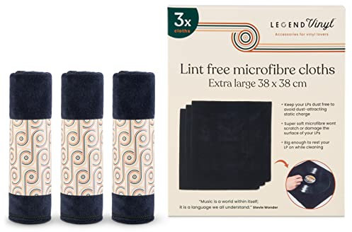 Legend Vinyl Paquete de 3 paños de limpieza antiestáticos extragrandes, 38 cm x 38 cm, paño de limpieza de microfibra, sin pelusas, perfecto para colocar tu vinilo mientras se limpia