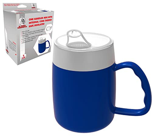 DR. BONE'S THERAPEUTICS ® Mug with Internal Cone with Spouted Lid with Small Opening, Spill-Proof, Drinking aid, Thermo Mug, Feeding Cup Drinking Aid Adult Drinking Cup Sippy Cup 140 ml (Blue)