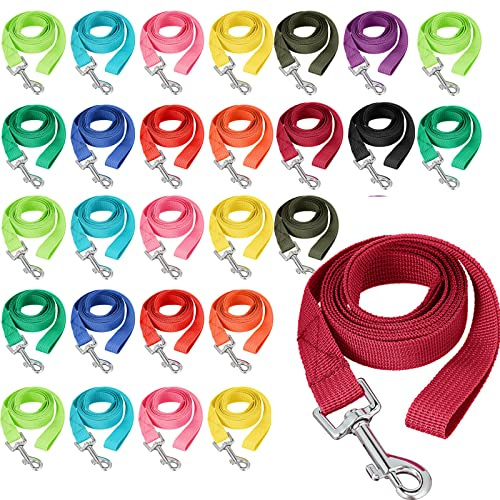 24 Pack Nylon Dog Training Leash Bulk 5 ft Dog Leash for Small and Medium Puppy Traction Rope for Training, Play, Camping, or Backyard, 12 Assorted Colors(Bright Colors)