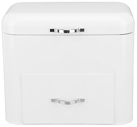 Asixxsix Metal Bread Boxes, 2 Layer Iron Bread Storage Bin Kitchen Container with Top Lid and 2 Drawers Large Capacity Bread Fresh Keeper Organizer for Farmhouse Kitchen Counter (Milky White)