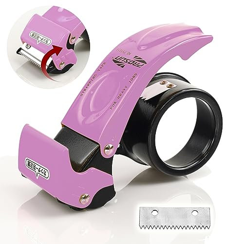 PROSUN Blade safety Cover 2 Inch professional packing tape dispenser packaging Metal Handheld tape gun Sealing Cutter with extra blade,Rosa