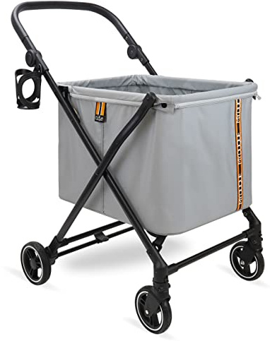 MY DUQUE Max Shopping Caddy - Chariot de Courses Personnel et Caddie de Courses Pliable avec 4 roulettes | Chariot Pliable avec Suspension, Frein à Pied, Porte-Gobelet et Design Moderne, 25 kg - Gris