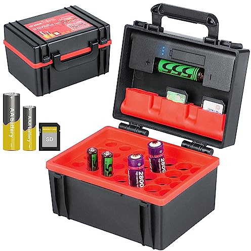 LYNCA Hard Storage Box for SD Cards and Batteries - Contains 6 SD, 20 AA and 15 AAA - With Built-in Battery Tester