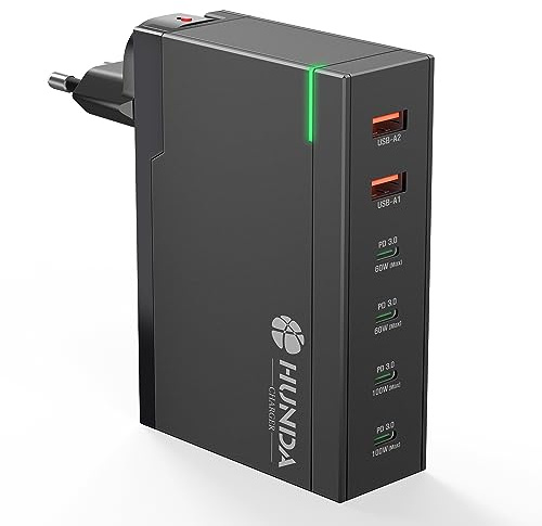 USB C Ladegerät,200W HUNDA GaN LadegerätUSB C 6 Ports,USB C Schnellladegerät Unterstützt 100W PD3.0 /PPS/QC4+/QC3.0,Kompatibel mit MacBook Pro/Air M1, iPad, iPhone, HP, Galaxy, Dell, etc