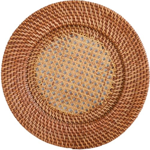EME Bajoplato de Ratán Trenzado con Diametro 32,5 cm, Color Natural de Estilo rústico fabricado con fibras naturales 100% Salvamantel de Ratán Natural