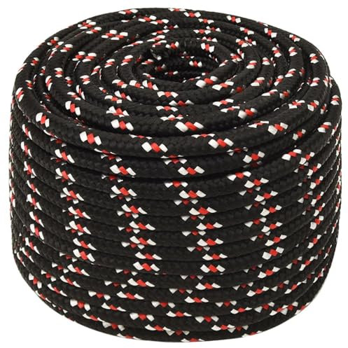 Homgoday Bootsseil Ankerleine Festmacher Tauwerk Seil Tau Geflochten Flechtleine Gartenseil Outdoorseil Allzweck Seil für Bootsport Segeln Polyester Schwarz 14 mm 25 m Polypropylen
