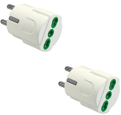 Fanton 81090-B2 Bundle 2 Adattatori Schuko a Presa Italiana Bipasso e Spina Tedesca/Francese 2P+T, Ideali per Viaggi in Germania, Spagna, Austria, Grecia, Portogallo, Turchia – Made in Italy,