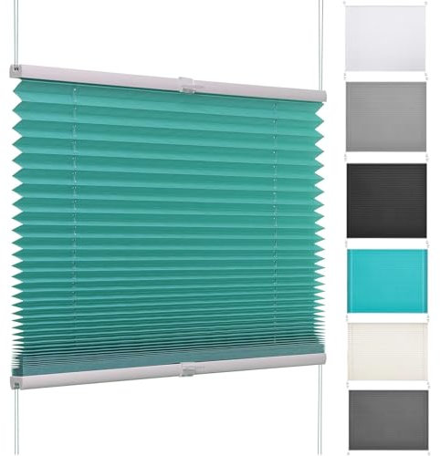 Thermo Plissee Ohne Bohren 50 x 140 cm Sichtschutz Und Blickdicht Easyfix Jalousie Plisseerollo 2 Bedienschienen aus Aluminium für Schlafzimmer, Blau