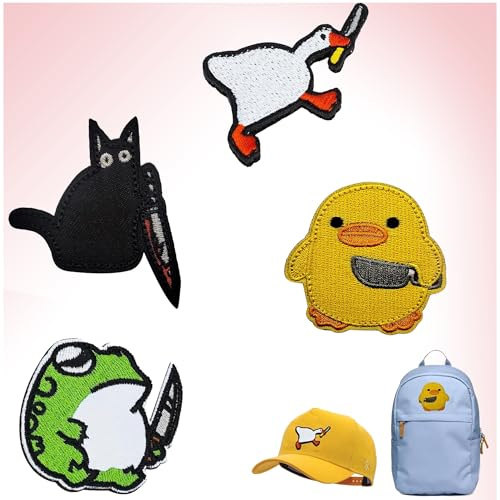 ANFUXT 4 Stücke Patches Klett Klett Patch Lustig Patch Klett Gänse-Ente-Frosch-Katze-Klettverschluss Mit Messer BekleidungszubehöR Mit Klettverschluss für Jeans Hemden Hüte Rucksäcke Andere Kleidung