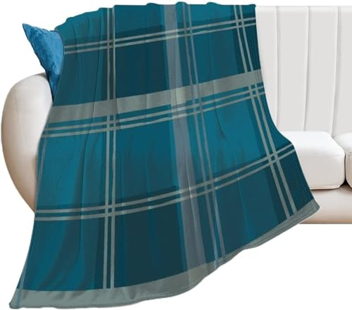 Kuscheldecke 220x240 Blau Kariert, Flanell Fleecedecke 3D Geometrische Muster Weiche und Warme Decke, als Sofadecke Wohndecke Tagesdecke Wolldecken, für Kinder Erwachsene TT342