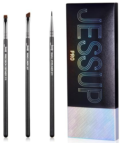 Jessup Set Brochas Delineador de Ojos Precisión, 3pcs Maquillaje Profesionales Punta Fina En Ángulo Gel Fino Líquido Pincel Con Alas Planas, Negro T346