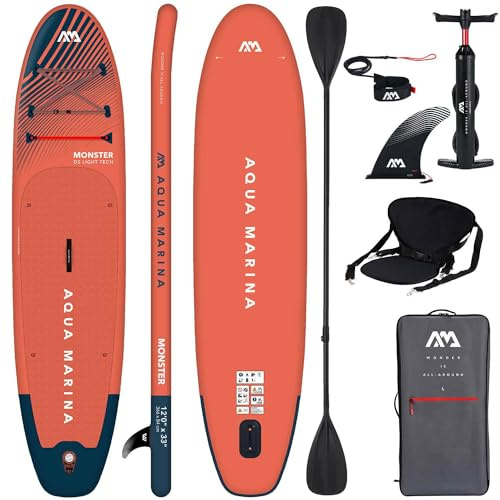 Campsup SUP Aqua Marina Monster 12'0 Combo Aufblasbares Stand Up Paddle Board | Komplette Packung Surfboard für Einsteiger & Fortgeschrittene mit Kayak Sitz und Doppelpaddel