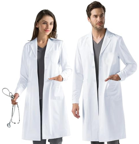 AUYAO Blouse de Laboratoire Blanc Homme Femme Chimie Manches Longues Blouse Blanche de Médecin avec Poche et Bouton pour Scientifique Hospital(XXL)