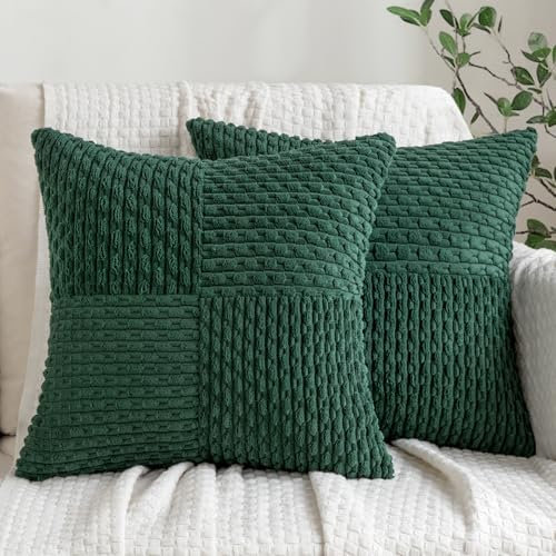 MIULEE 2er Set Kordsamt Kissenbezug Weihnachten Patchwork Dekokissen Boho Dekorative Sofakissen Modern Kissenhülle Sofa Zierkissen Couchkissen für Wohnzimmer Schlafzimmer 40x40 cm Dunkelgrün