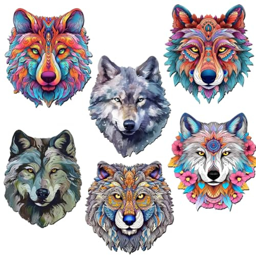 Meecaa 6 Stück Wolf Tier Kühlschrank Diamant Kunst Magnete und Malerei Aufkleber für Erwachsene DIY Home Decor