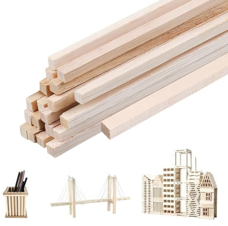 Balsaholz-Streifen, 5 x 5 x 300 mm, Holzdübel, quadratische Dübelstangen, unlackierte Holzstäbe für Handwerk, DIY-Projekte, Modellherstellung, Zubehör, 20 Stück