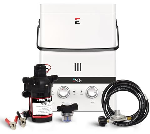 Chauffe-eau instantané portatif d'extérieur Eccotemp Luxé 5 LPM avec pompe et crépine EccoFlo 12 V, 50 mbar
