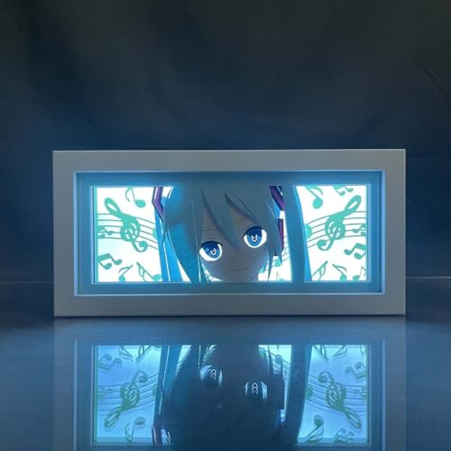 Anjinguang Anime Led Light Box Miku Fiugre 3D Anime Frame Light Miku Lamp Paper Cut Photo Frame Light Bedroom Night Lights RGB 16-Color Changing Christmas Atmosphere Led Photo Frame Light Gift