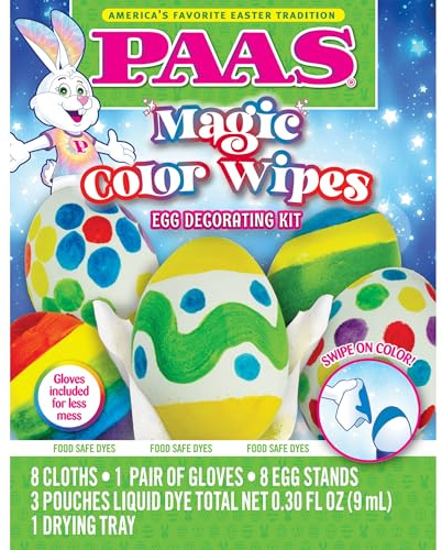PAAS Magic Color Wipes Egg Decorating Kit – Fun and Easy Decorating with Color Wipes, Dye Pads, and 8 Egg Stands for Vibrant Designs
