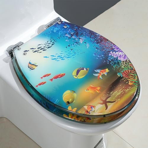 Unikicool Toilettensitz Aus Kunstharz,Toilettendeckel,Polyresin Toilettensitz Transparenter,WC Sitz Mit Absenkautomatik,WC Sitz Aus Harz Mit Schnellverschluss,Für U/V/O-Typ,Mit 3D-Effekten