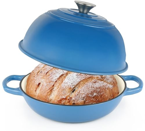 Horno de pan de hierro fundido esmaltado, olla holandesa con tapa, horno holandés de pan de 10 pulgadas para hornear pan de masa madre, sartén de 6 cuartos con tapa de cúpula, utensilios de cocina