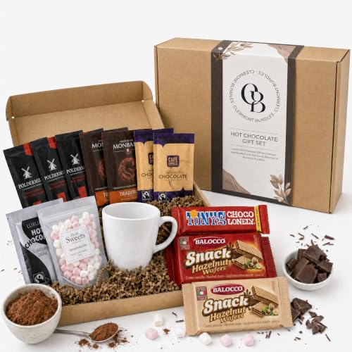 Hot Chocolate Gift Set - Chocolate Gift Hamper Gift set for Women & Men | Hot chocolate powder, With Hot Chocolate Mug, Marshmallows, Biscuits, Chocolate Bar and More, Hamper Gifts