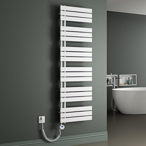 Mai & Mai Radiador de Baño Eléctrico 159x50 cm en Blanco Conexión Lateral Toallero Calentador de Toallas Calefacción de Baño con Barra Calefactora 1000W