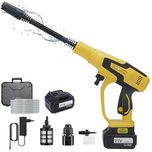 Hidrolimpiadora Bateria, 21V Máx 200Bar Press & Clean Pistola Lavado con Batería de 4,0Ah, 3 Velocidades, Potencia LCD, Manguera de 5M, para Limpiar Coche, Jardín (con 1 Batería)