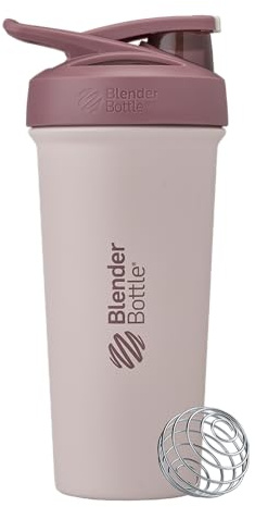 BlenderBottle Strada Sleek Shaker Cup - Botella de agua aislada de acero inoxidable con batidor de alambre, 25 onzas, rojo/bronceado (Sahara Sunset)