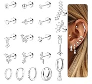 ORAZIO 20 Piezas Pendientes Mujer Plata Acero Inoxidable Helix Piercing Oreja Pequeños Pendientes Hipoalergénicos Cartílago Aro Concha Daith Tragus Piercing