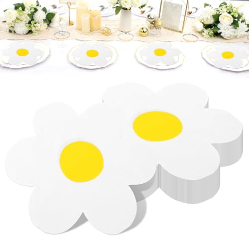 Servietten Gänseblümchen 80 Stück Servietten Blumen Servietten Blumenform für Geburtstage, Partys, Deko und Feiern