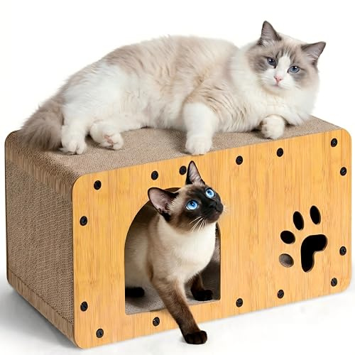 Gimars 60 cm Rascador de Cartón Grande para Gatos, Casa Resistente y Multifuncional, Ideal para Rascar, Descansar y Esconderse, Soporta hasta 20 kg, Protege los Muebles