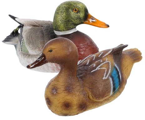 Mobestech Statue De Canard Colvert Flottante 2 Pièces en Résine Résistante, Décoration D’extérieure pour Bassin Et Jardin, Canard Artificiel pour Étang, Ensemble Décoratif pour Piscine Et Aquarium