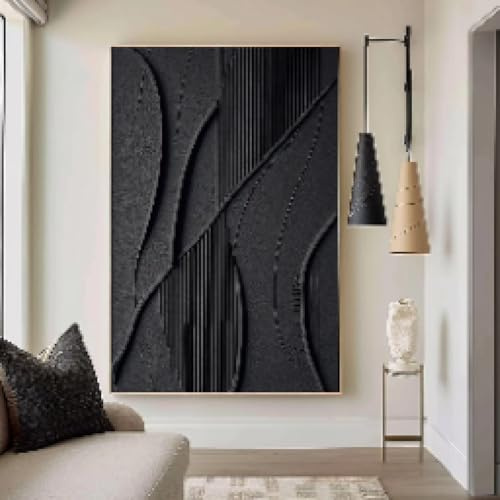 ZHUOYA Grande dipinto murale minimalista nero con texture 3D nera, dipinto astratto semplice e moderno, decorazione da parete per la stanza, 70x100 cm senza cornice.