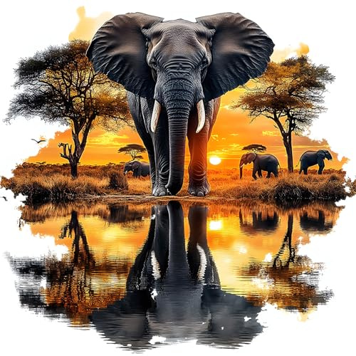 MXJSUA Afrikanischer Elefant Diamond Painting Erwachsene, 5D Diamant Painting Bilder Anfänger, DIY Runder Vollbohrer Diamanten Malerei Stickerei Kreuzstich Geschenke Home Wand Dekor 30x30cm